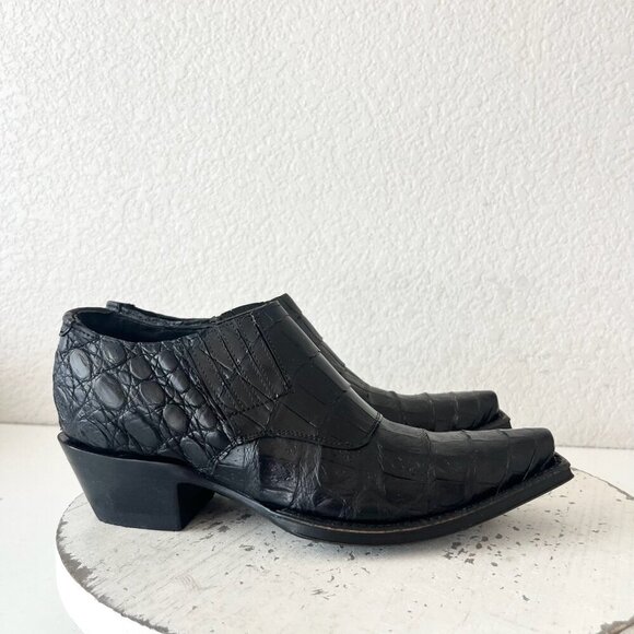 Rod Patrick Womens Pull on Shoes 5.5C Black Caiman Western Loafers Pointed Toe - Picture 2 of 9